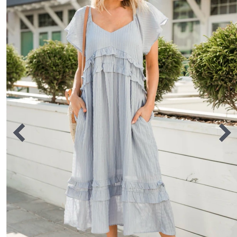 Light Blue Ruffle Midi Dress - Women's Summer Dress